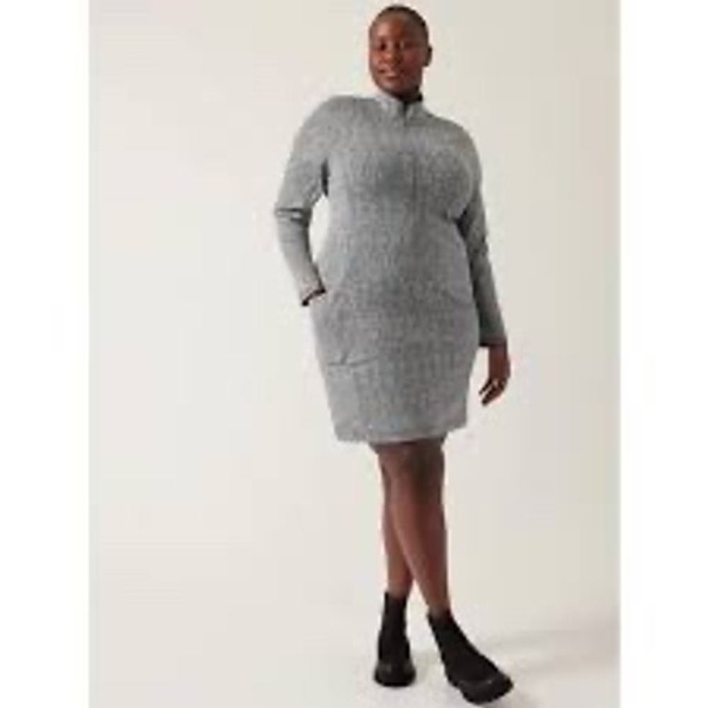 Athleta Womens 3X Black White Herringbone Quarter Zip Mock Neck Pocket Dress